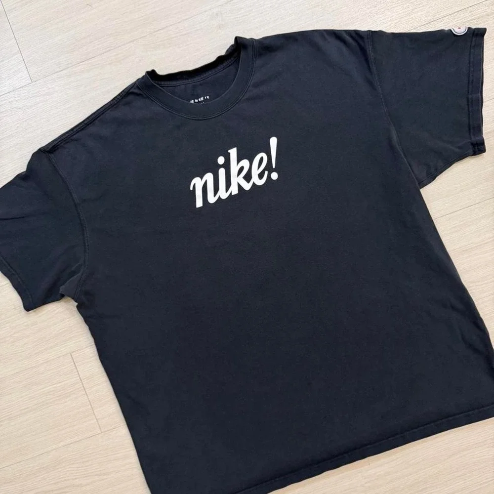 Nike! Airmoji Script Black Short Sleeve Shirt Mens Size XXL Basic Gym